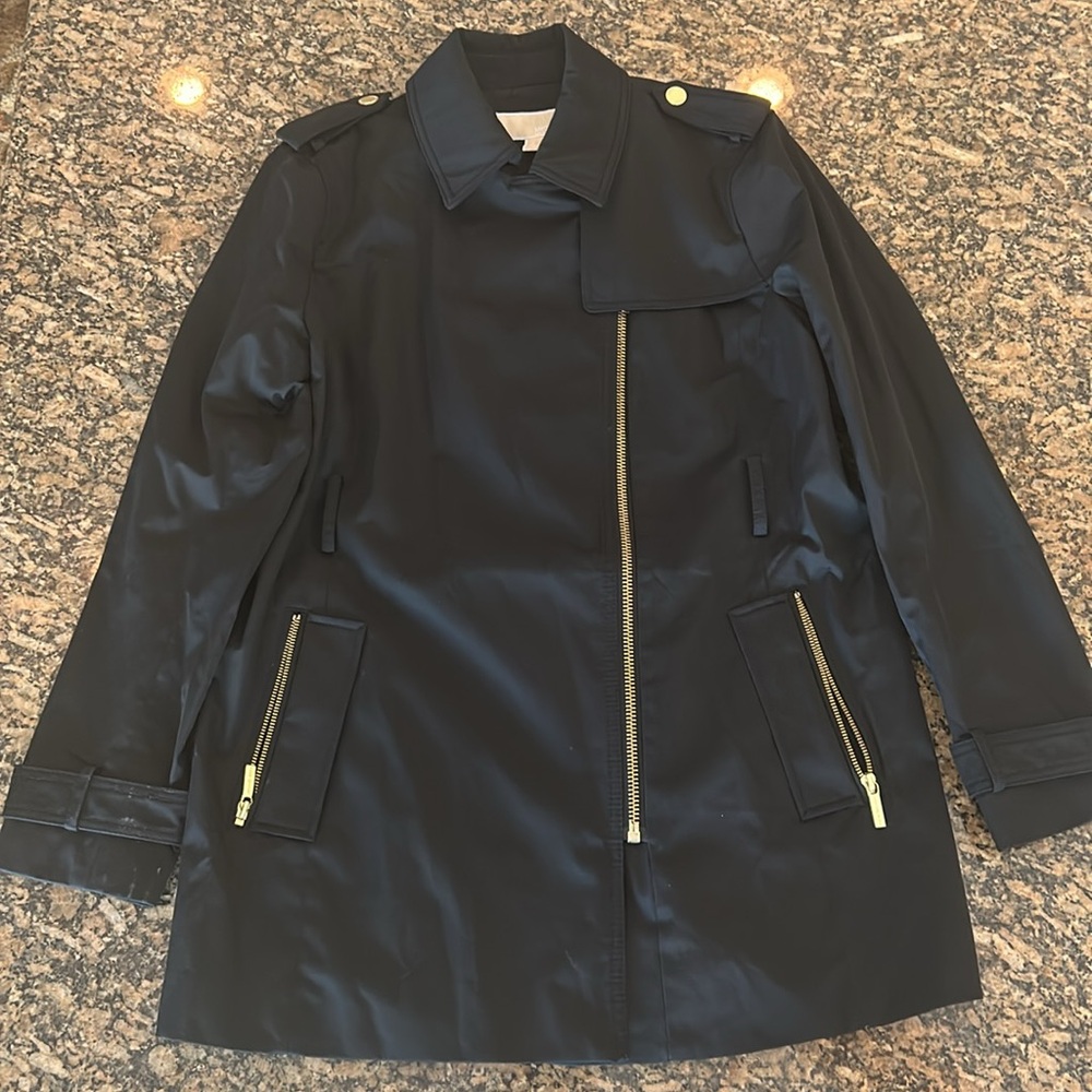 Michael Kors Black Short Trench Coat with Gold accent without Belt Women’s Large